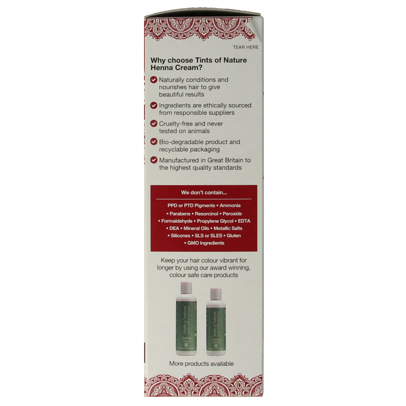 Tints Of Nature chocolate henna cream hair dye in a 70ml tube, semi-permanent hair coloring product.