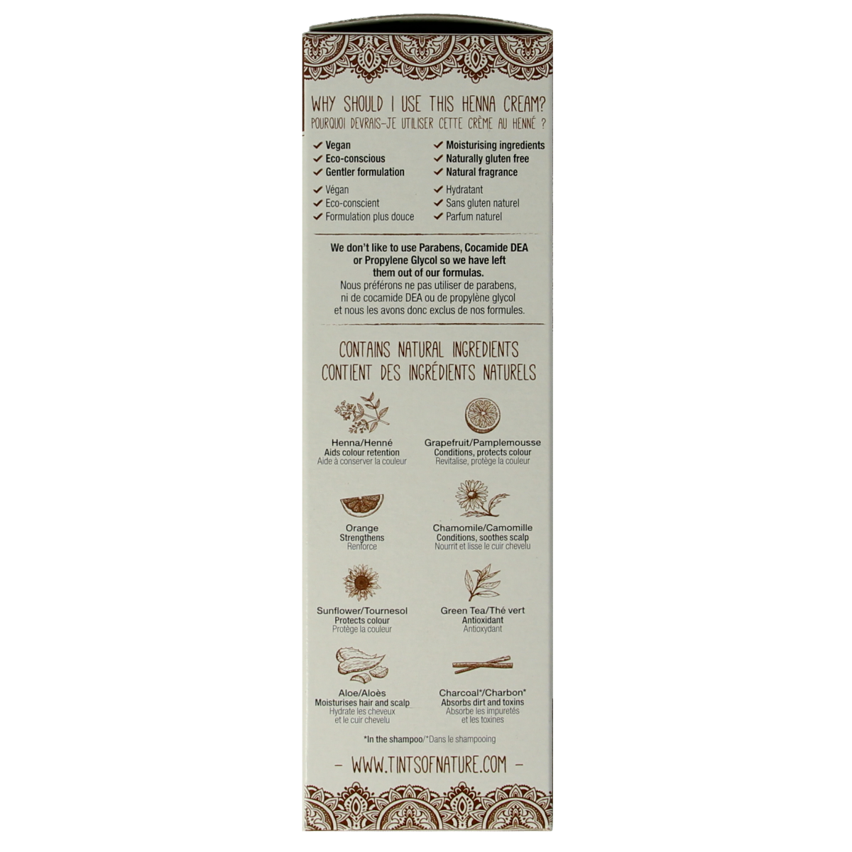 Tints Of Nature golden brown henna cream hair dye in 70ml tube, semi-permanent hair coloring for natural-looking results.