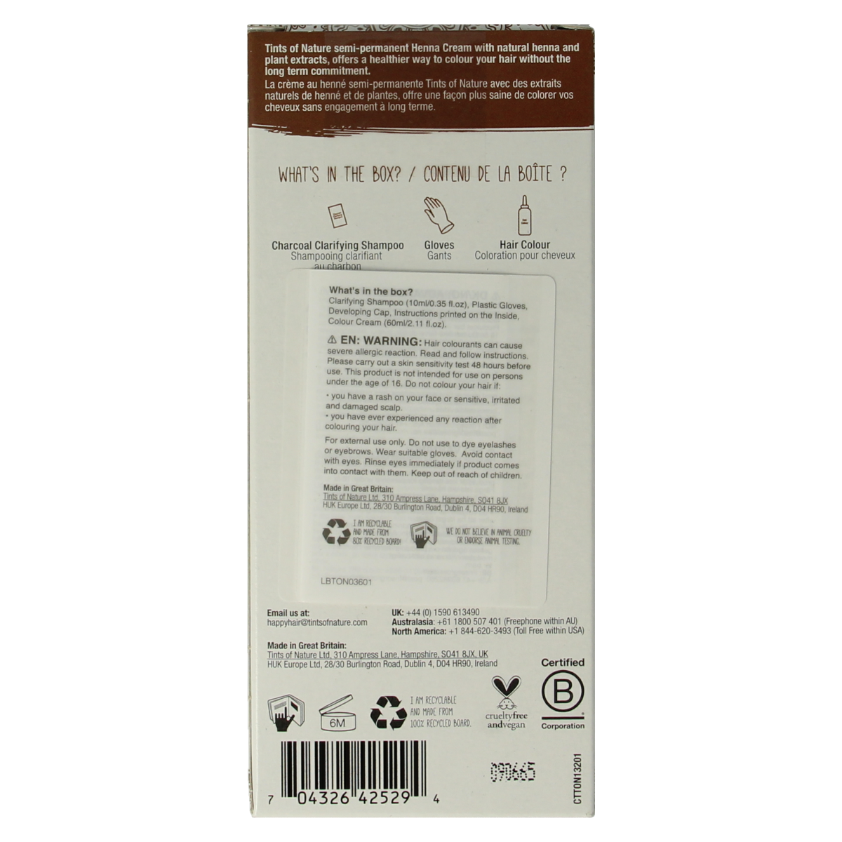 Tints Of Nature Golden Brown Henna cream hair dye, semi-permanent, 70ml, natural hair coloring product.