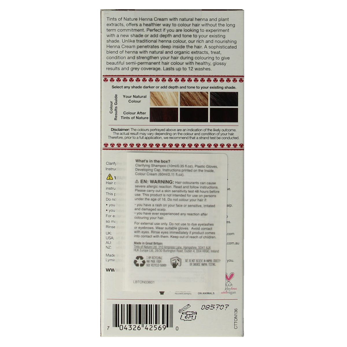 Tints Of Nature Mahogany Red Henna Cream hair dye in 70ml tube, semi-permanent hair coloring for rich red tones