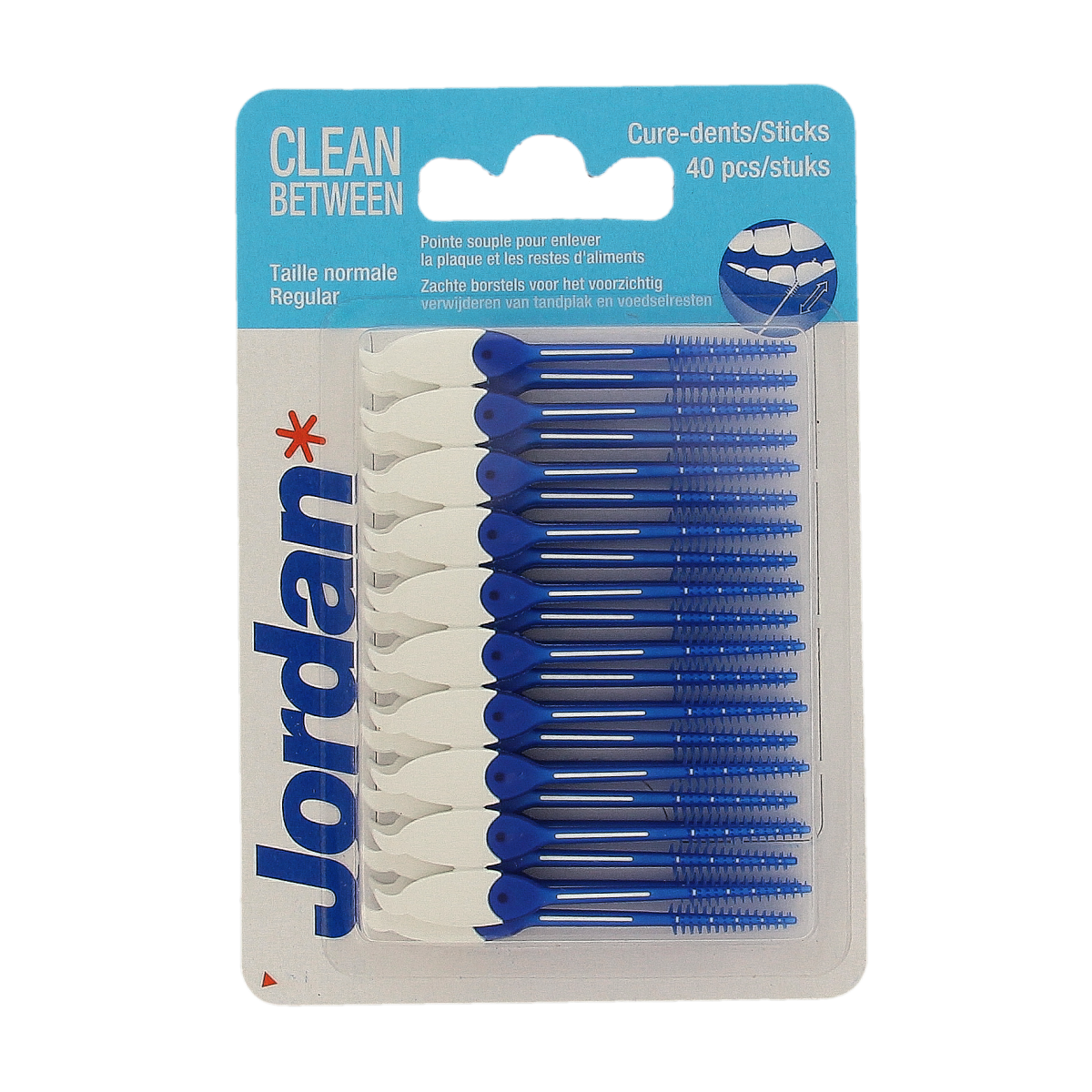 Jordan Clean between sticks regular dental sticks and ragers, 40 pieces, for oral hygiene and gum care.