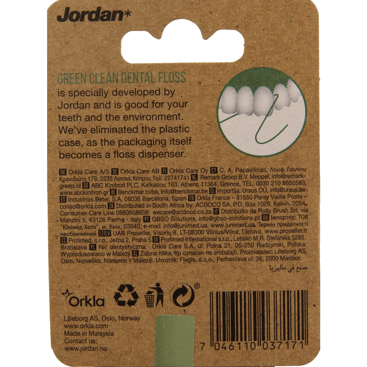 Jordan Green clean floss, 30 meters, for oral hygiene and brushing control, in a sealed package with the Jordan logo.