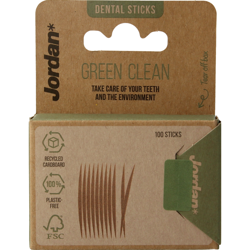 Jordan green clean tandenstoker dun pack with 100 disposable dental floss picks for oral hygiene.