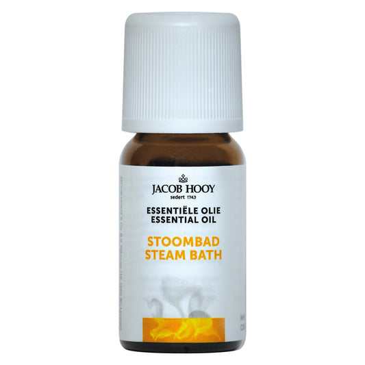 Jacob Hooy essential oil bottle with 10ml of Jacob Hooy Stoombadolie, a natural aromatic etherische olie.