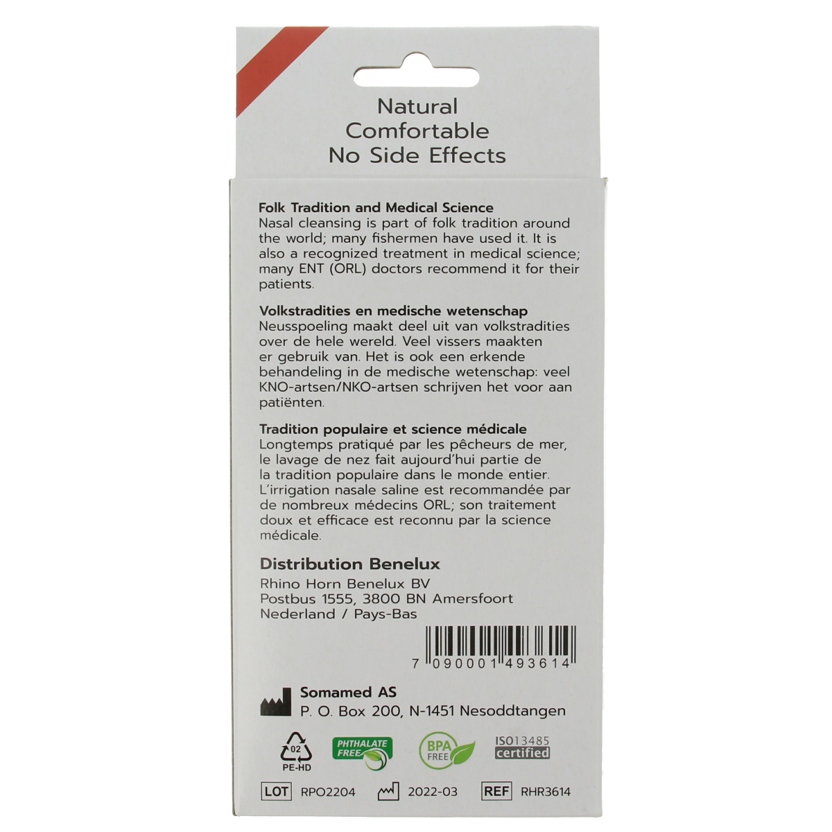 Rhino Horn Neusspoeler rood for nasal care and inhalation, 1 piece, natural nasal cleansing tool.