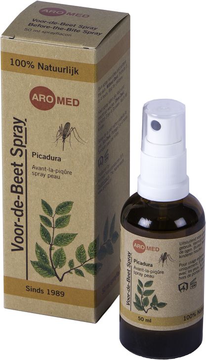 Aromed Picadura voor-de-beet spray bottle for insect bites and stings, 50ml, with a white spray cap and label.