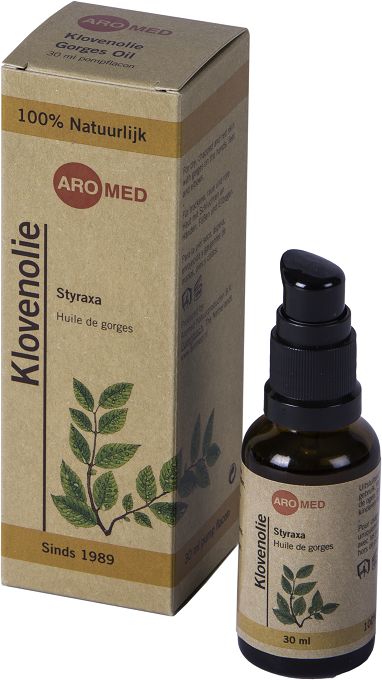 Aromed Styraxa klovenolie in 30ml bottle, foot care product for cracked heels and dry skin, displayed against a neutral background.