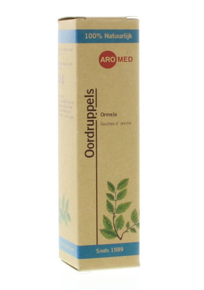 Aromed Ormela ear drops in a 10ml bottle, natural ear care product from Aromed, with a dropper for easy application