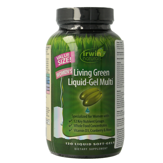 Irwin Naturals Living Green Liquid Gel Multi for Women, 120 softgels, dietary supplement with vitamins and minerals