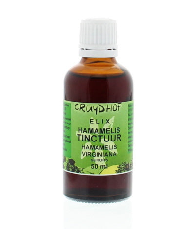 Elix Hamamelis tinctuur 50ml bottle of herbal preparation with amber-colored liquid and label, used for natural skin and health remedies.