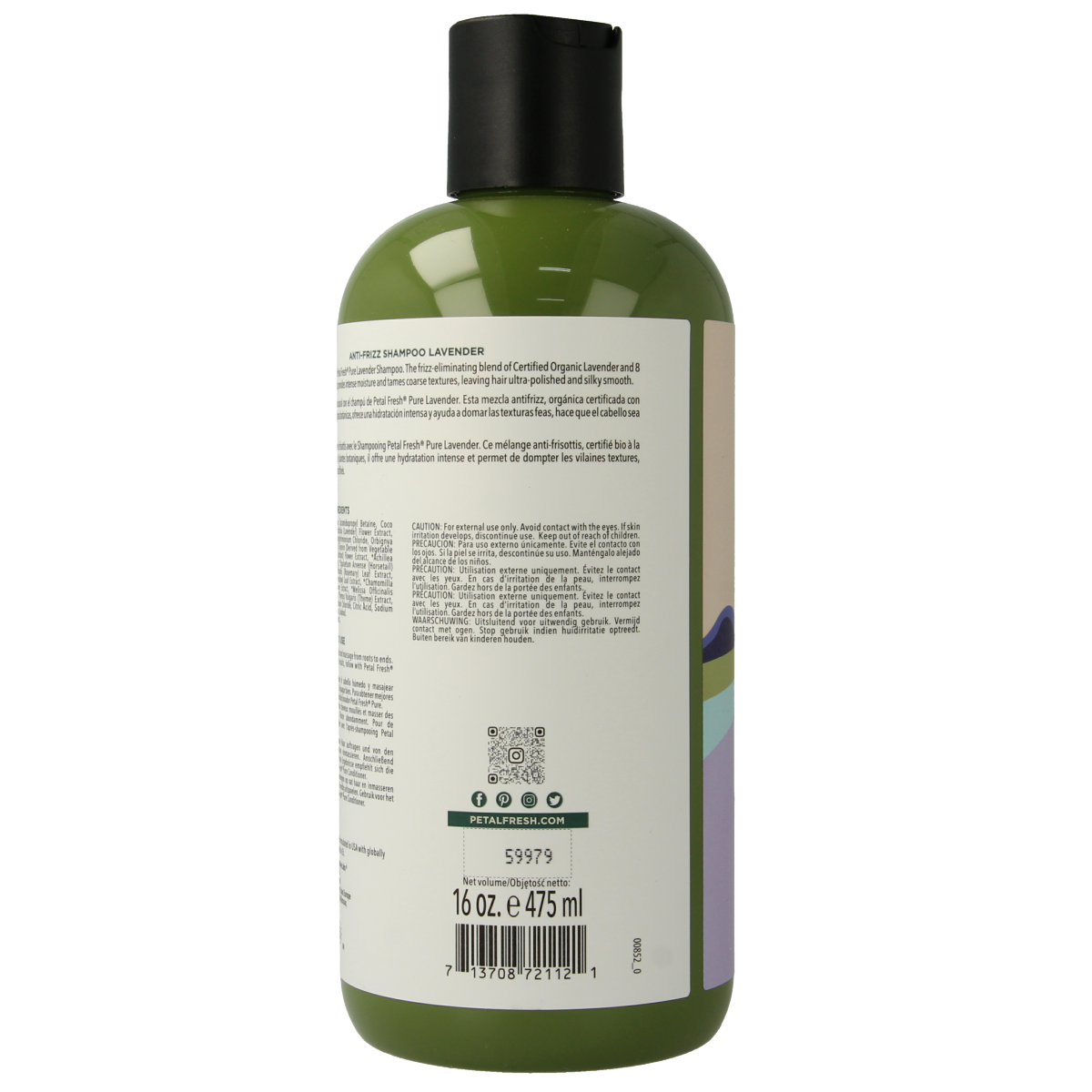 Petal Fresh nourishing lavender shampoo bottle, 475ml, hair care product with lavender scent for healthy, soft hair.