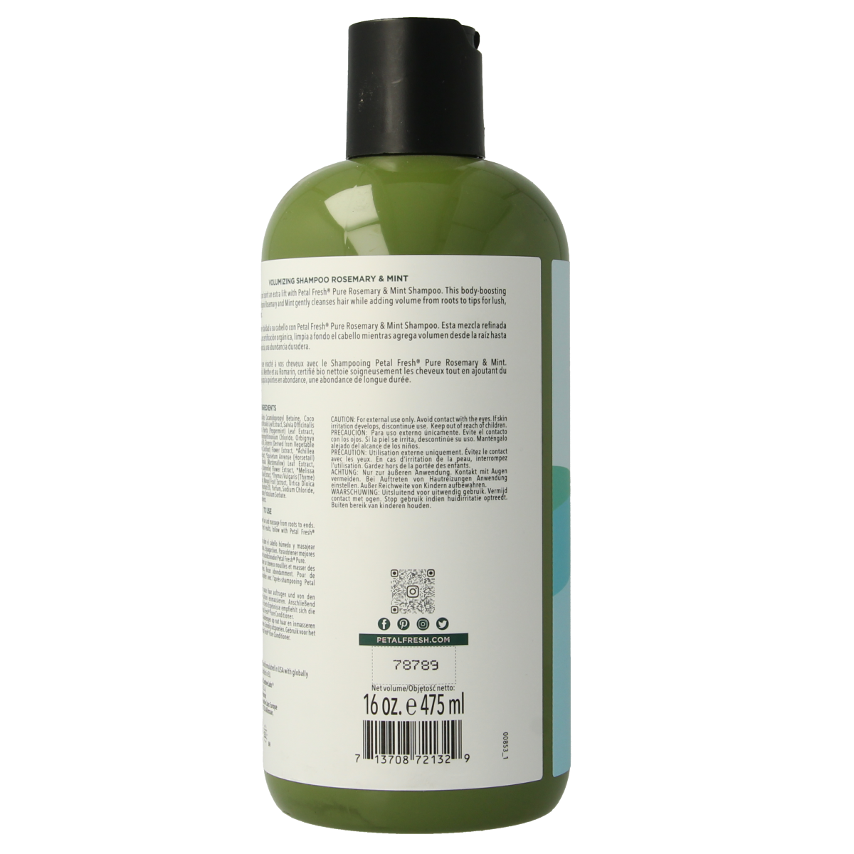 Petal Fresh rosemary and mint shampoo for hair care, 475ml bottle with natural ingredients and refreshing scent.