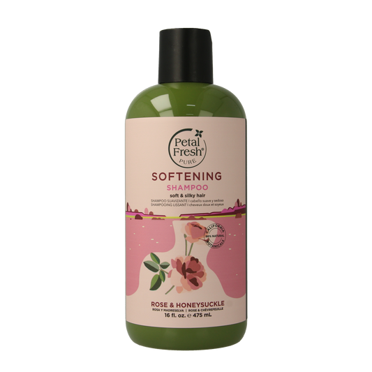 Petal Fresh Rose & Honeysuckle Shampoo bottle, 475ml, with floral label, for nourishing hair care.