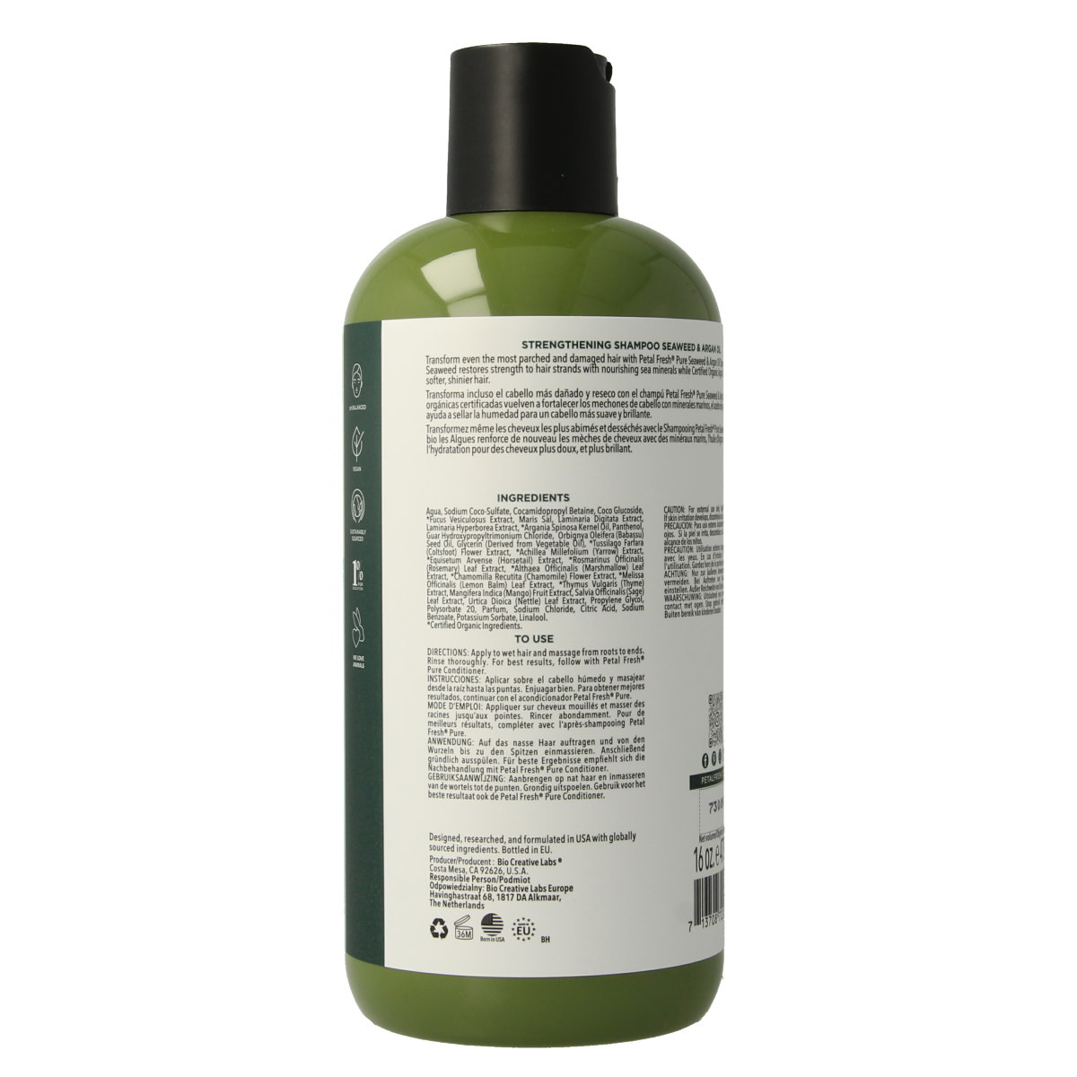 Petal Fresh Seaweed & Argan Oil Shampoo bottle, 475ml, for nourishing hair care with natural ingredients.