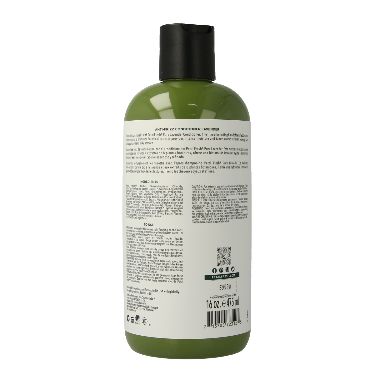 Petal Fresh lavender conditioner bottle, 475ml, for hair care with soothing lavender scent and nourishing formula.