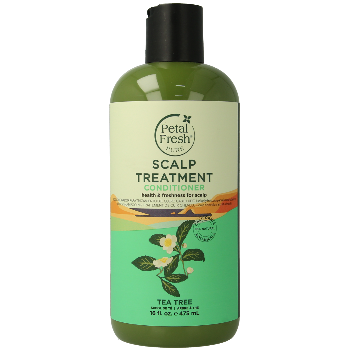 Petal Fresh Tea Tree Conditioner bottle, 475ml, for hair care with natural tea tree extract and nourishing formula.