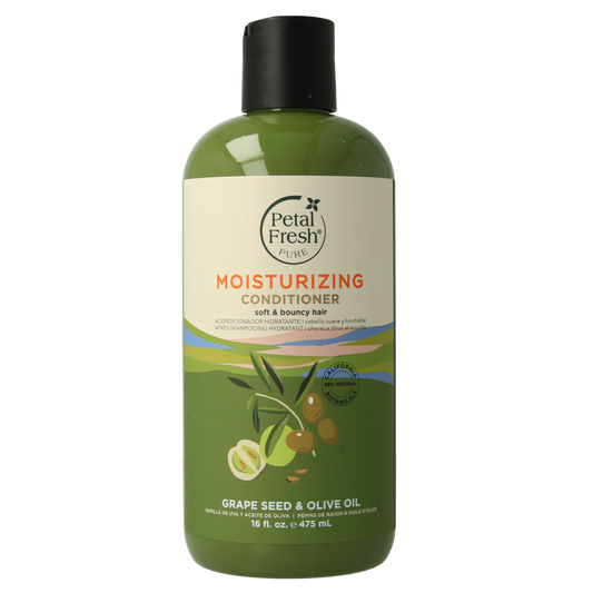 Petal Fresh Grape & Olive Oil Conditioner for hair care, 475ml bottle with natural ingredients and nourishing formula.