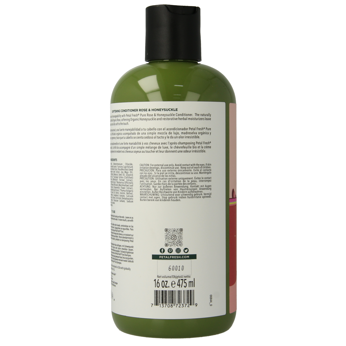 Petal Fresh Rose & Honeysuckle Conditioner in 475ml bottle, natural hair care product with floral ingredients.