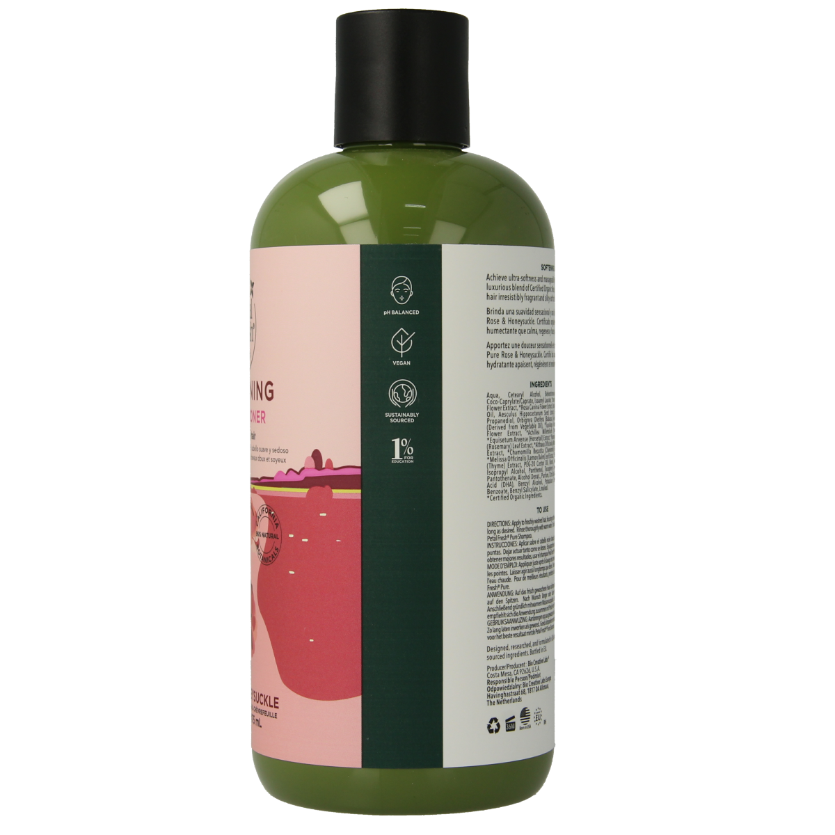 Petal Fresh Rose and Honeysuckle Conditioner bottle, 475ml, for nourishing hair care with floral scent and natural ingredients.