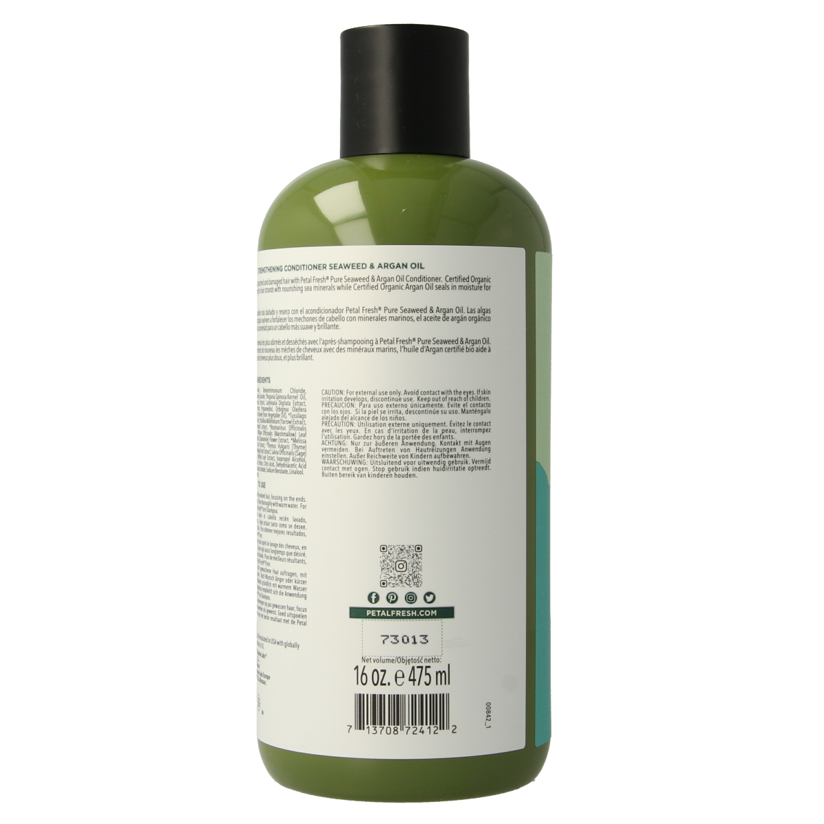 Petal Fresh Seaweed & Argan Oil Conditioner bottle, 475ml, for hair care and nourishment with natural ingredients.