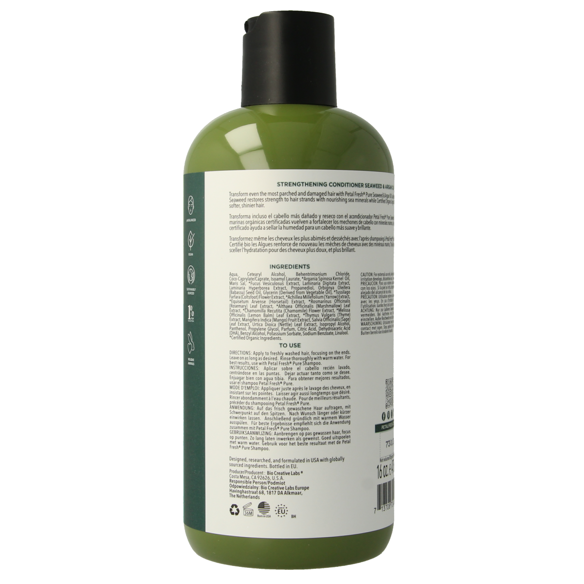 Petal Fresh conditioner with seaweed and argan oil, 475ml, for nourishing hair care in a sleek bottle.