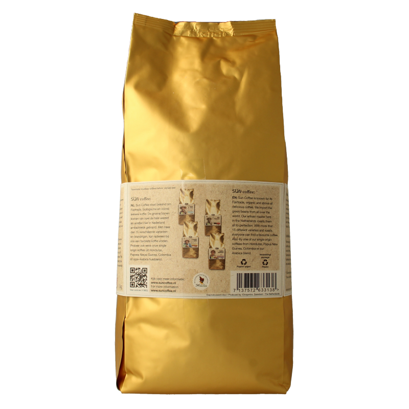 Sun Coffee Cafe femenino bonen dark roast bio, 1kg, organic coffee beans for rich, full-bodied flavor in a natural roast.