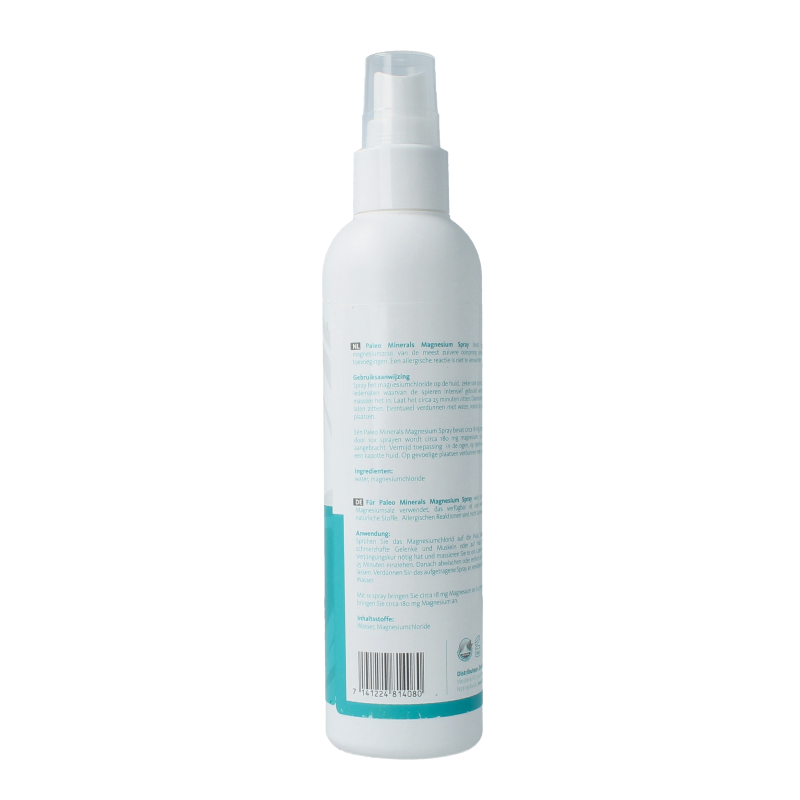 Paleo Minerals Magnesium spray bottle for body care, 200ml, natural mineral body spray for muscle relaxation and skin nourishment.