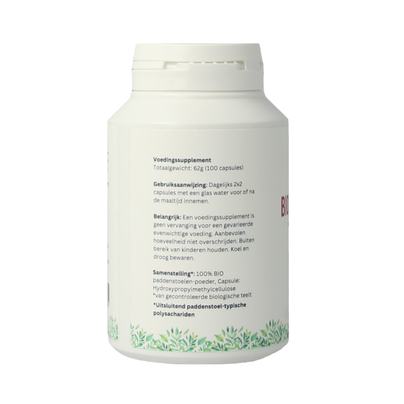 Mycopower Auricularia bio herbal capsules in a bottle, dietary supplement for immune support and overall wellness.