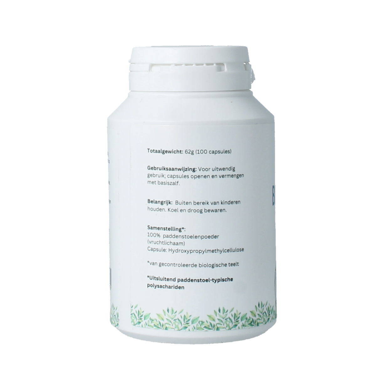Mycopower Coriolus bio 100 capsules for body care, featuring a bottle with a white label and capsules inside.