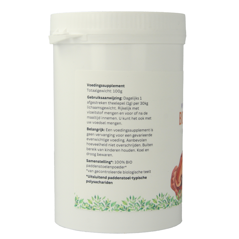 Organic Mycopower Reishi powder in a 100g package, a herbal supplement used for immune support and overall wellness.
