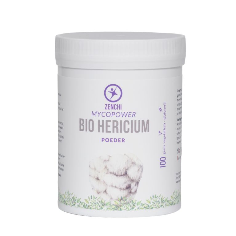 Organic Hericium mushroom powder by Mycopower in a 100g package, shown in the image.