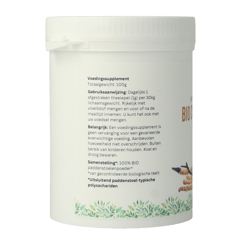 Mycopower Cordyceps sinensis organic powder in a 100g package, herbal supplement from kruidpreparaten category