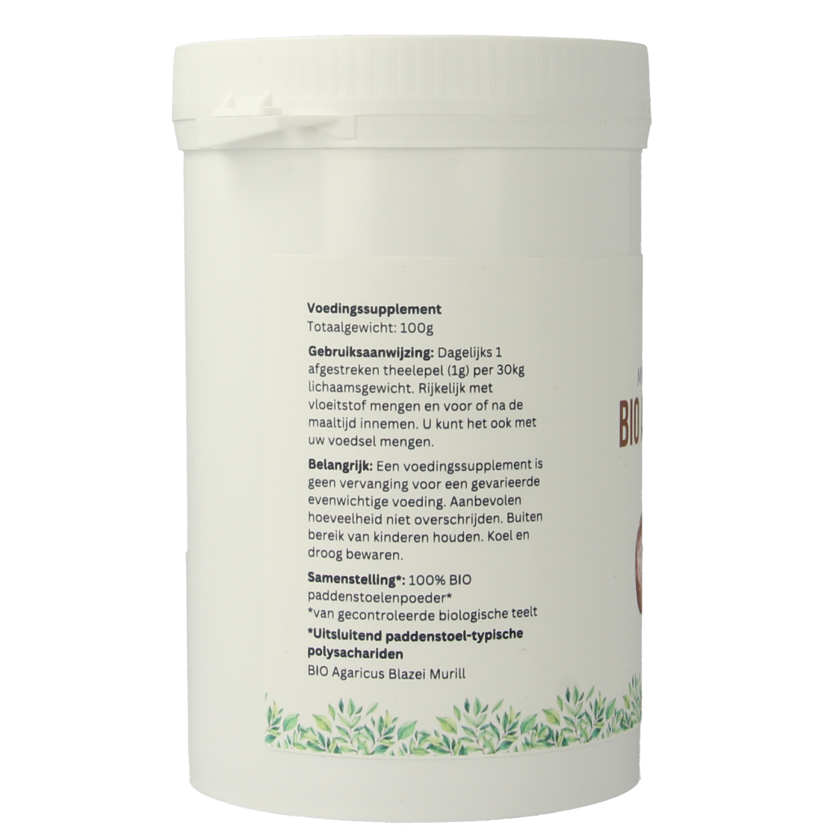 Mycopower Agaricus blazei organic supplement in a 100g package, part of Mycopower's herbal preparations collection.