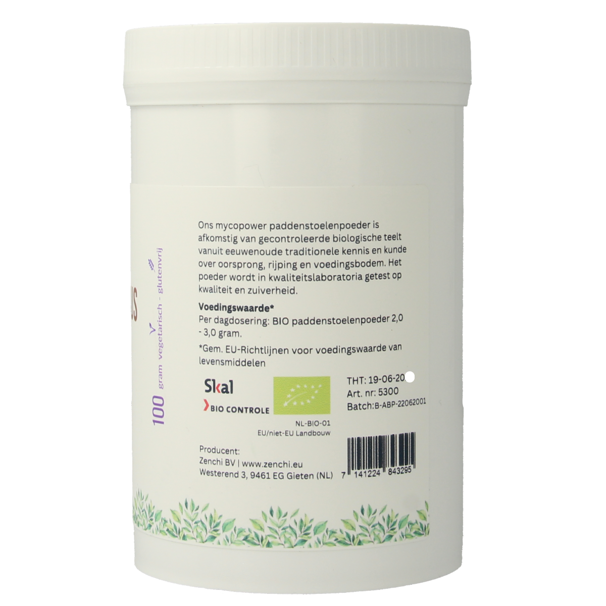 Mycopower Agaricus blazei bio herbal supplement in 100g package, natural mushroom remedy from Mycopower Kruidenpreparaten.