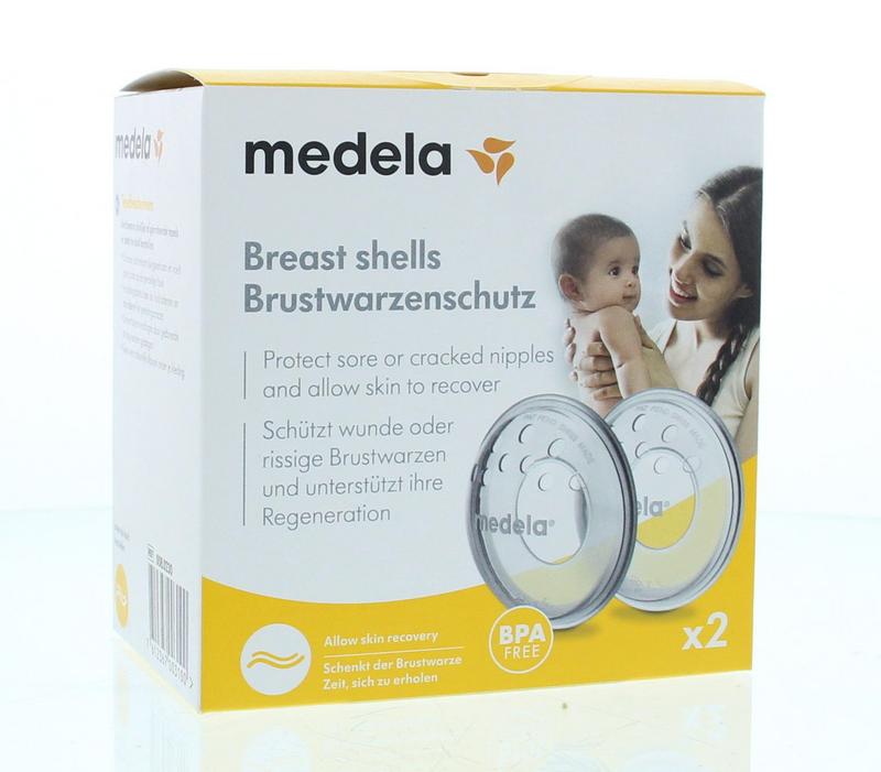 Medela postpartum nipple protectors, 1 pair, designed for breastfeeding during the Kraamtijd period, showing soft silicone covers.