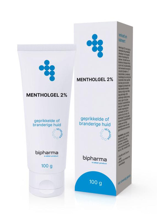 Bipharma Mentholgel 2% in 100g tube, a soothing menthol gel for body care and muscle relief.