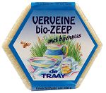 de Traay bio verveine and beeswax soap in a 100g bar, showing the natural soap with a textured surface and fresh herbal appearance