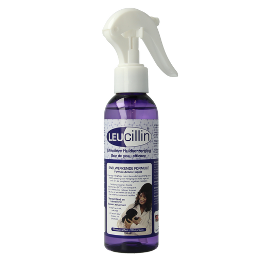 Leucillin dog and pet disinfectant spray in a 150ml bottle, used for animal skincare and hygiene.