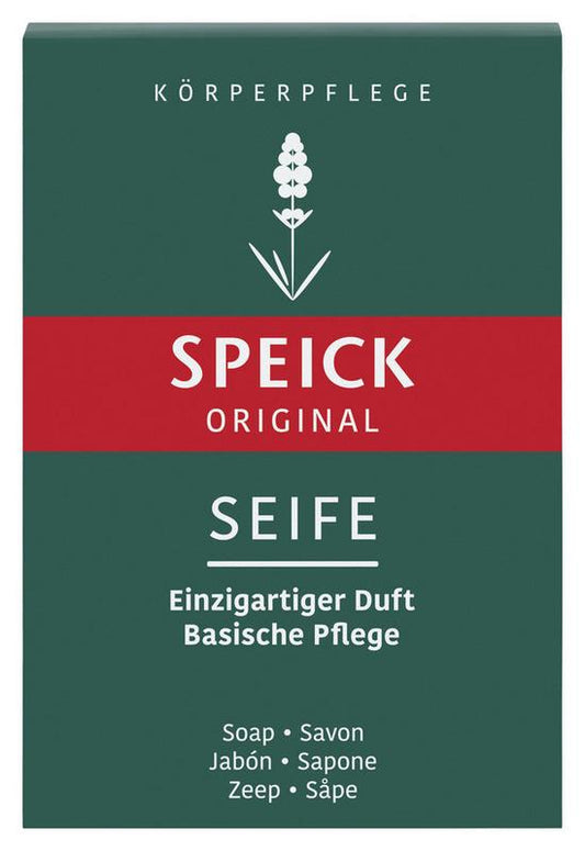 Bar of Speick Zeep soap in 100 gram size, featuring natural ingredients and classic packaging.