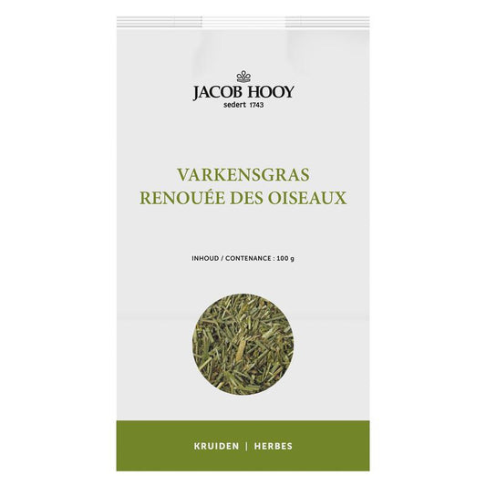 Jacob Hooy Varkensgras 100g, fresh herbal supplement in a clear jar, part of kruiden en zouten assortiment