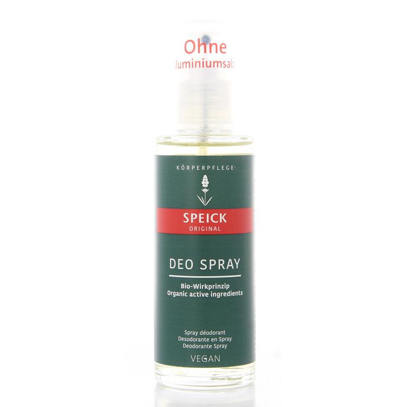 Speick deodorant spray 75ml bottle with white and green packaging, featuring natural ingredients and a sleek design.