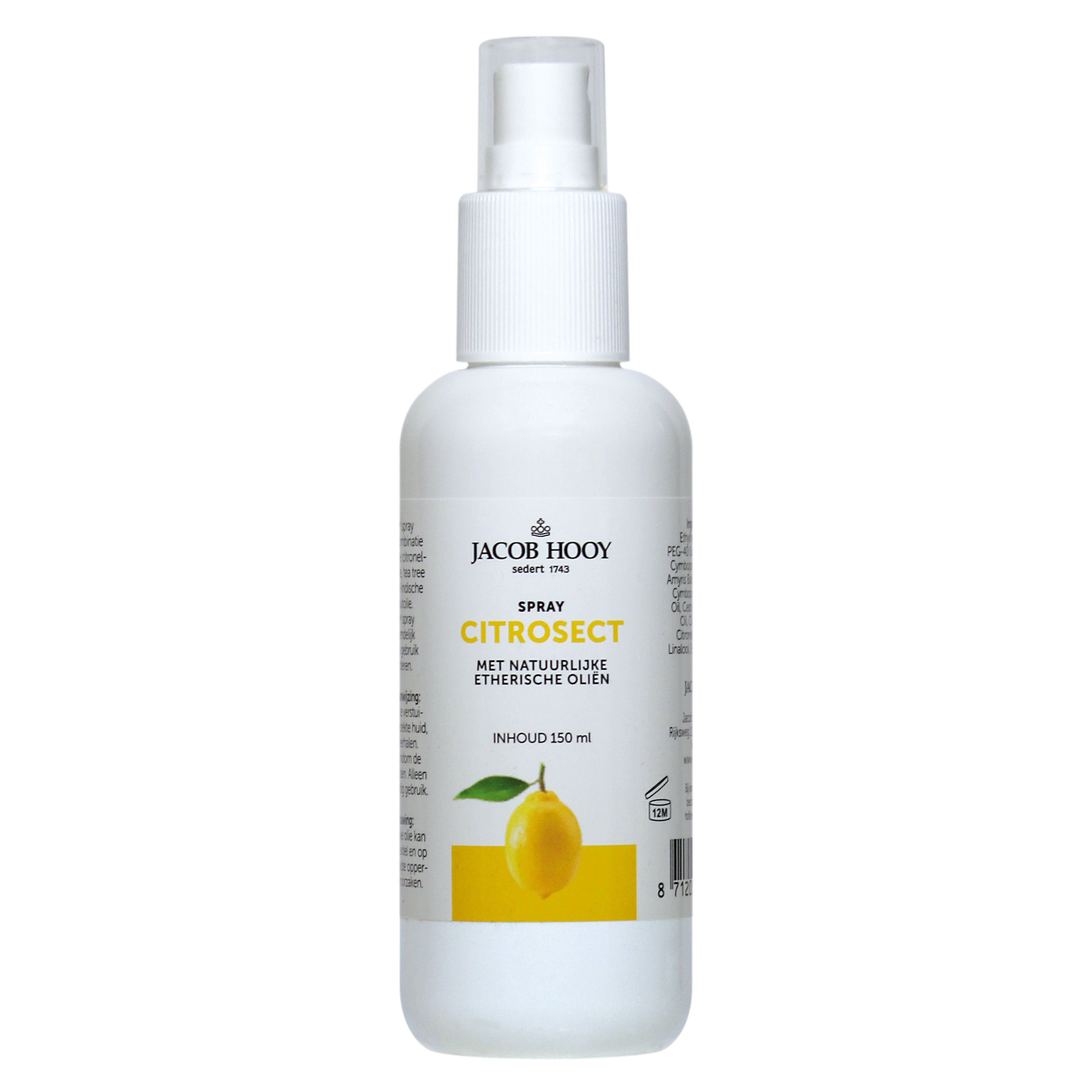 Jacob Hooy Citrosect spray bottle for insect bites and stings, 150ml, natural remedy product with citrus extract.