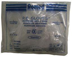Romed polyester medical gloves, durable and thick, shown in a box with 100 pairs for protective use in healthcare.
