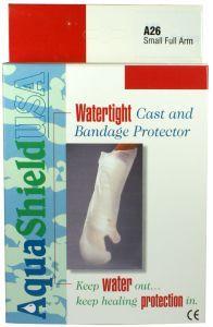 Aquashield complete shower and bath arm cover, small size, protective sleeve for plumbing fixtures, in white, shown in the image.