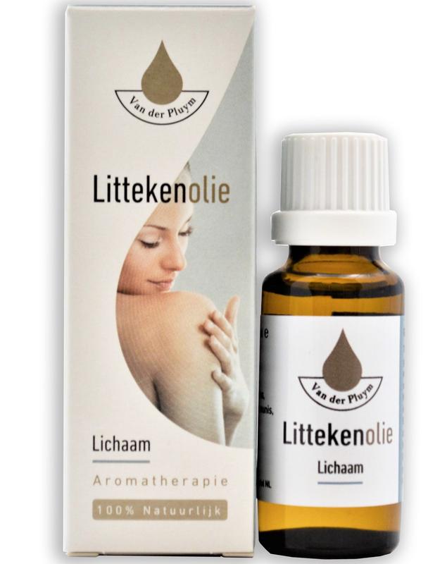Van Der Pluym Littekenolie 20ml bottle, a body care product for scar treatment, with the bottle and label visible.