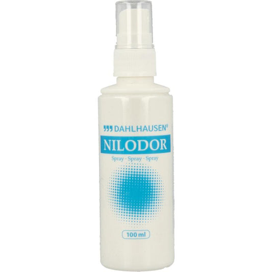 Nilodor Etherische Oliën sprayflacon 100ml with aromatic essential oil in a clear glass bottle.