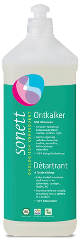Sonett Ontkalker cleaning product in a 1-liter bottle, eco-friendly descaler for household appliances and surfaces.