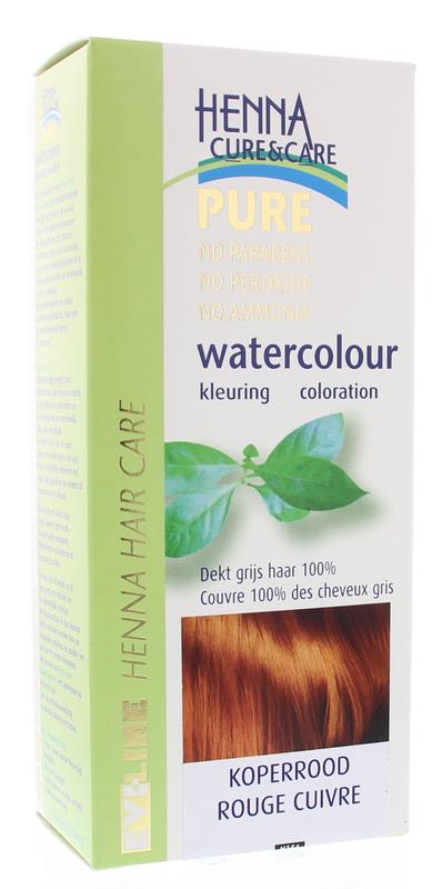 Henna Cure&Care Watercolour koperrood hair coloring powder in 5g package, reddish-brown hair dye for natural hair coloring.