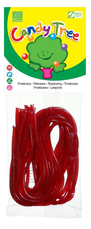 Candy Tree Frambozenveters bio, 75g, organic raspberry-flavored candy ropes, colorful and chewy snoepgoed.