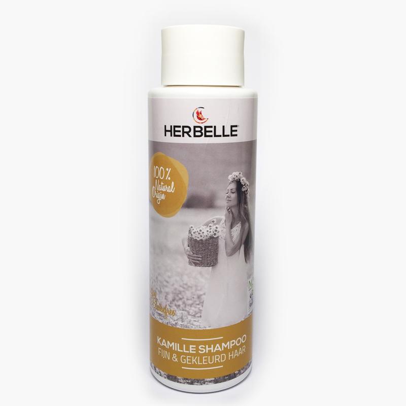 Herbelle Kamille Shampoo for fine colored hair, BDIH certified, 500ml bottle, gentle hair care product with natural ingredients.